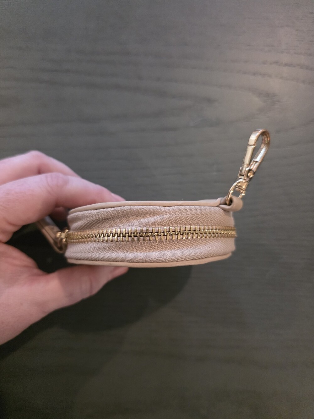 Round Taupe Coin Pouch with Gold Clip - Picture 2 of 4